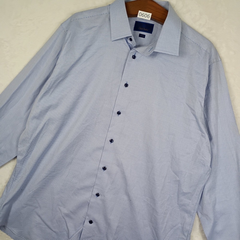 David Donahue Dress Shirt Mens 18.5 34/35 Blue Trim Fit Long Sleeve Work Wear
